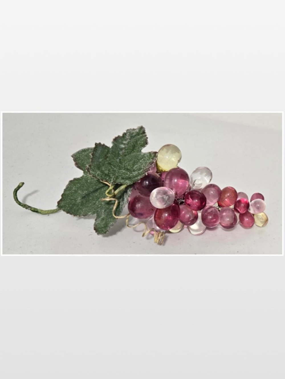 Lucite Faux Grape Cluster Acrylic Pink Clear Retro Home Décor Green Foliage